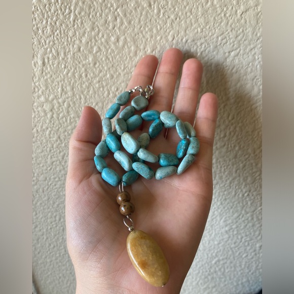 Artisan style Turquoise and Brown Beaded Necklace - Picture 2 of 9